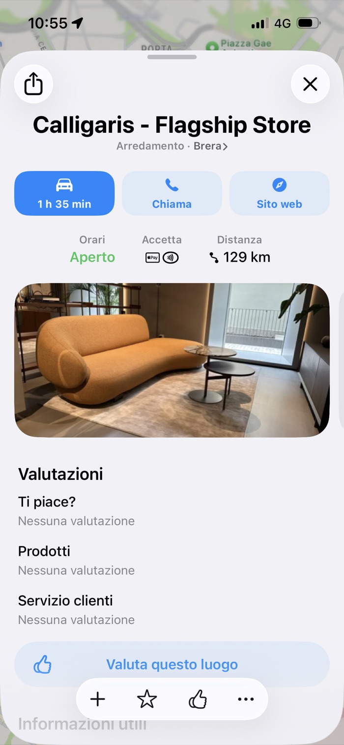 La scheda dello store Calligaris su Apple Maps