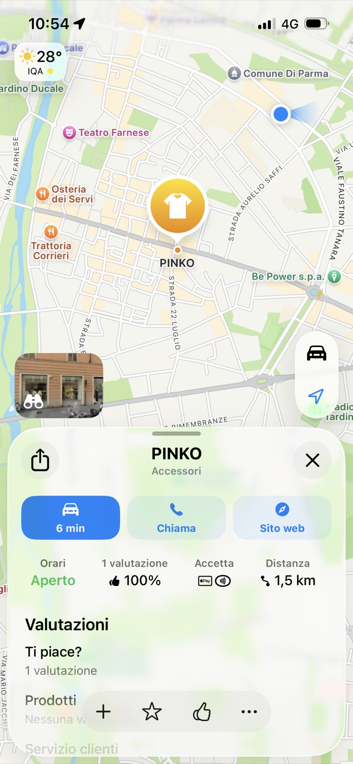 La scheda di un negozio Pinko su Apple Maps