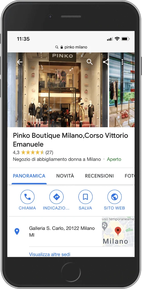 Pinko store page on smartphone