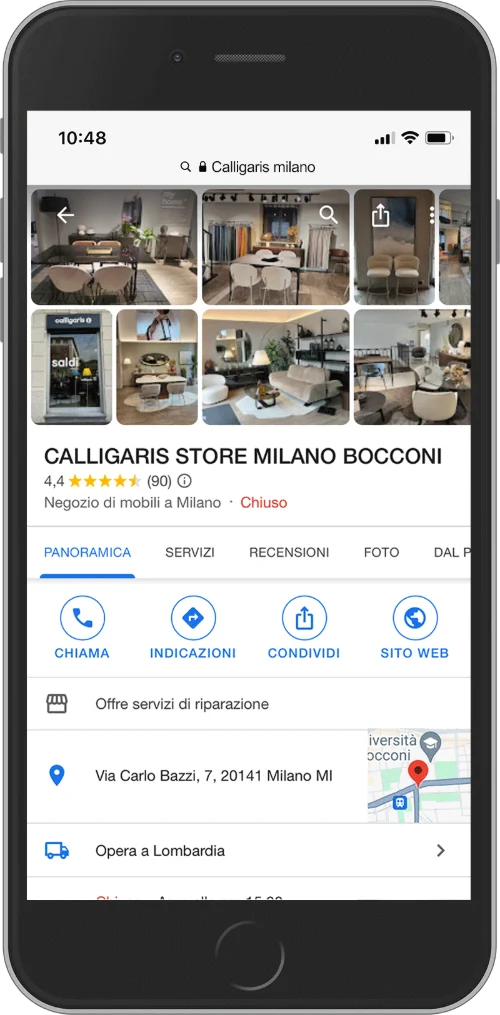 Calligaris Google Business Profile listing on smartphone
