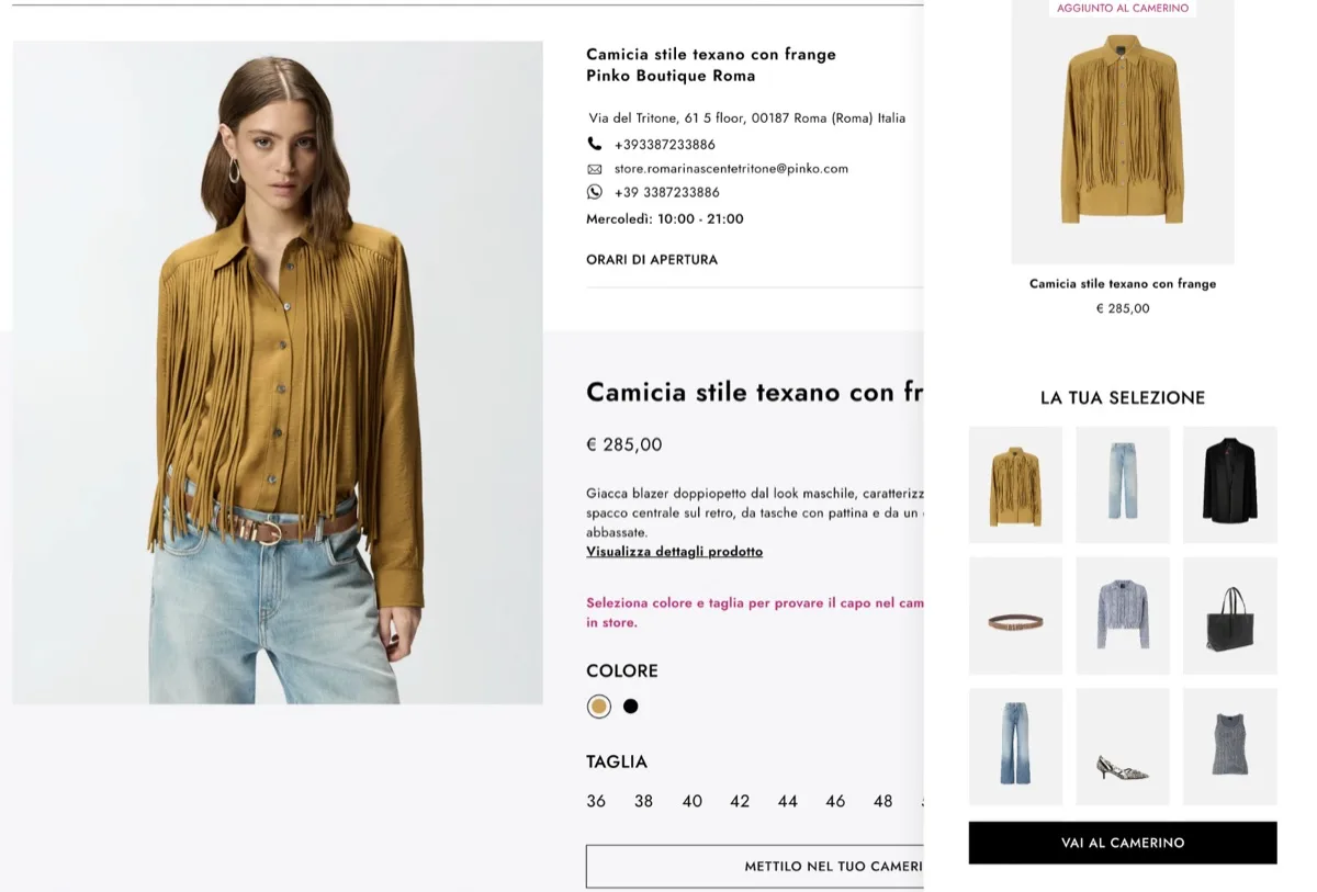 Store page of Pinko Boutique Rome: the chosen item goes into the virtual fitting room