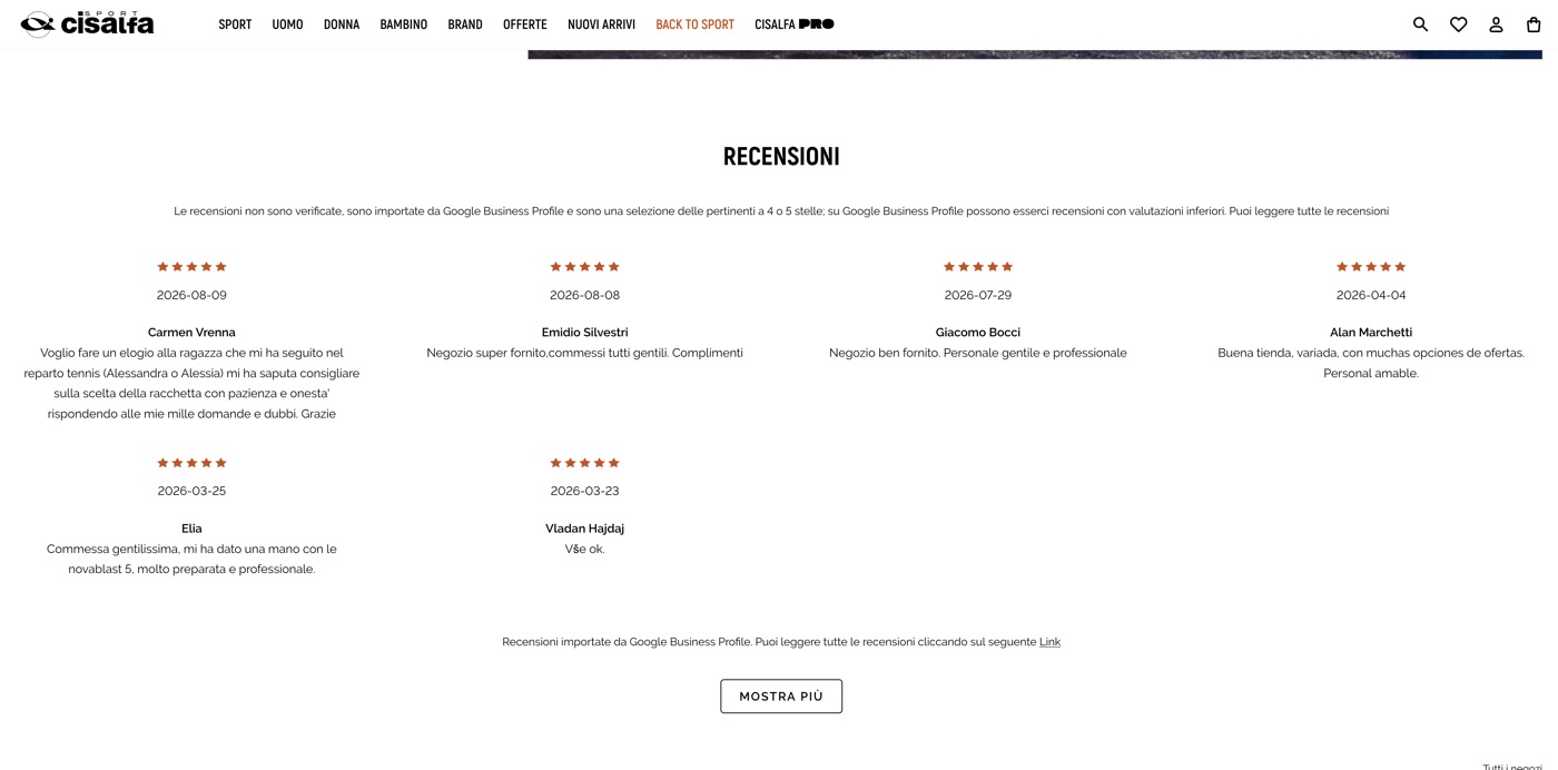 Concierge Page Cisalfa — recensioni del punto vendita importate da Google Business Profile