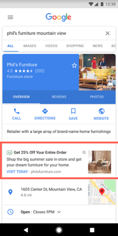 Example of Google Ads Local Campaigns