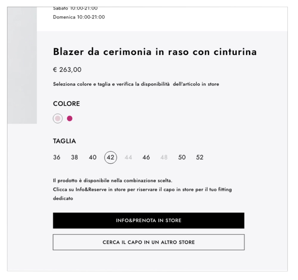 The product available in the chosen combination, with in-store reservation