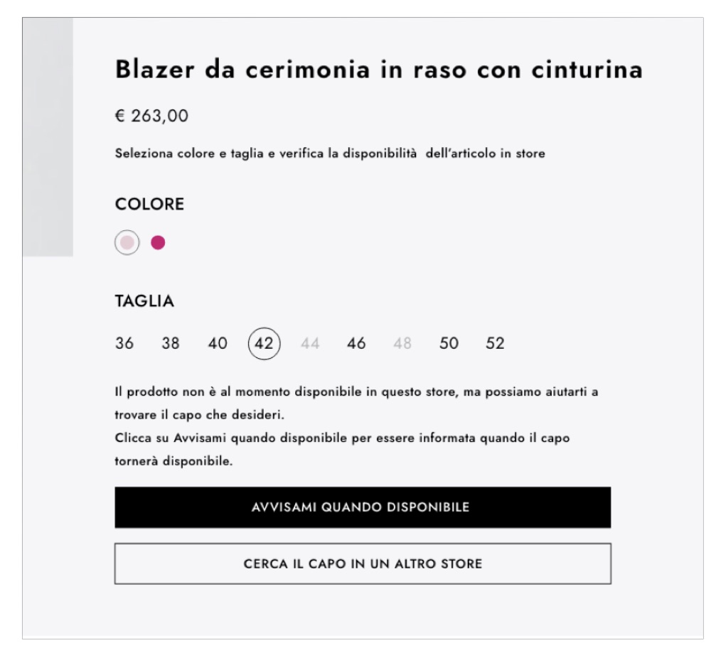 The product not available, with the notice for when it's back in stock