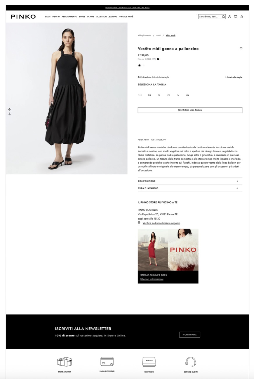 The widget on the product page of a clothing store