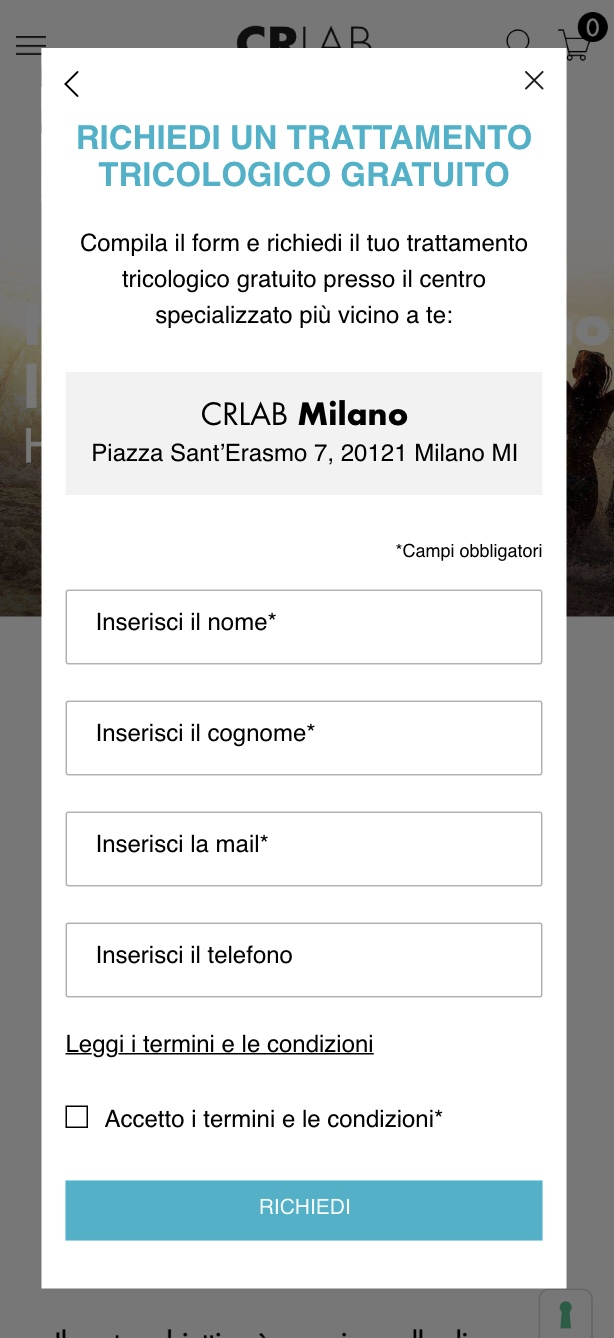 The form to request the free treatment at the nearest center: first name, last name, email and phone number