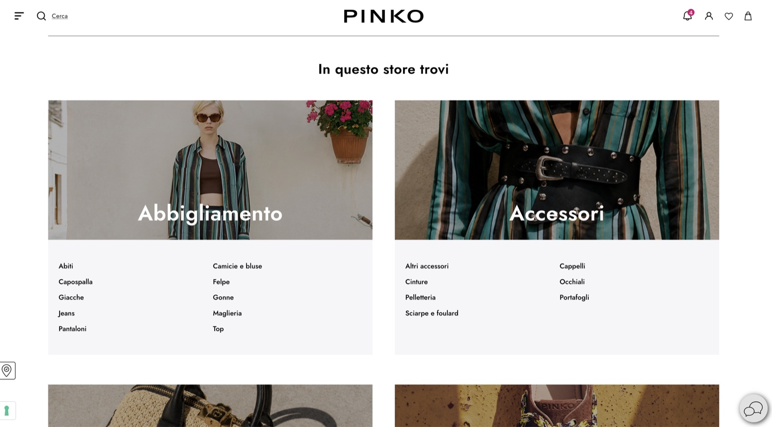 Le categorie di prodotto disponibili nel singolo negozio