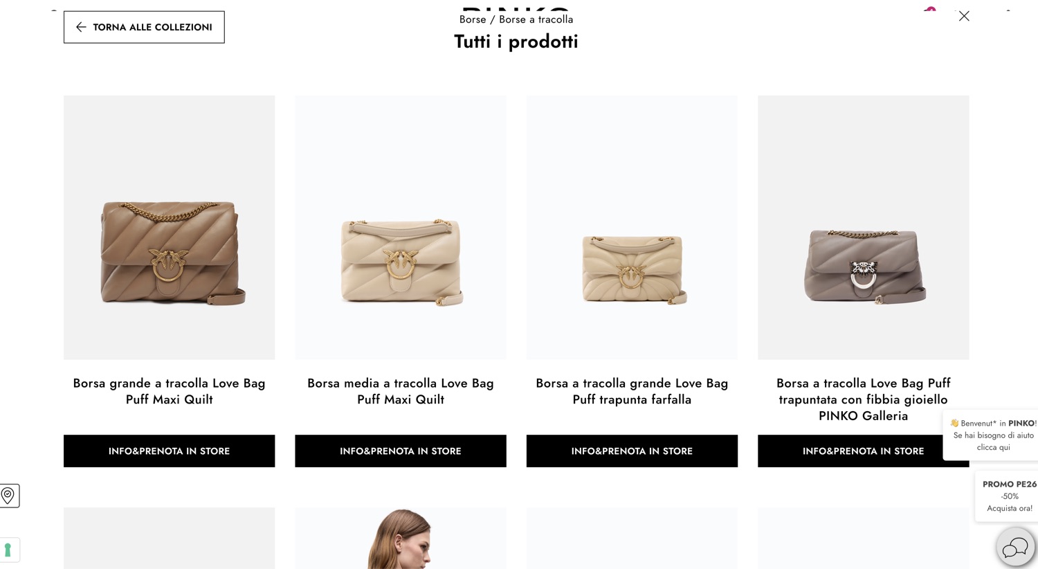 I prodotti del negozio, con la prenotazione in store