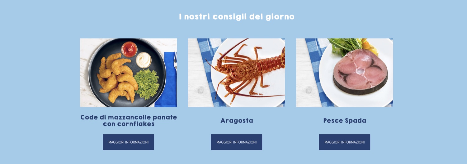 I consigli del giorno di una pescheria: tre prodotti in evidenza nella pagina del negozio